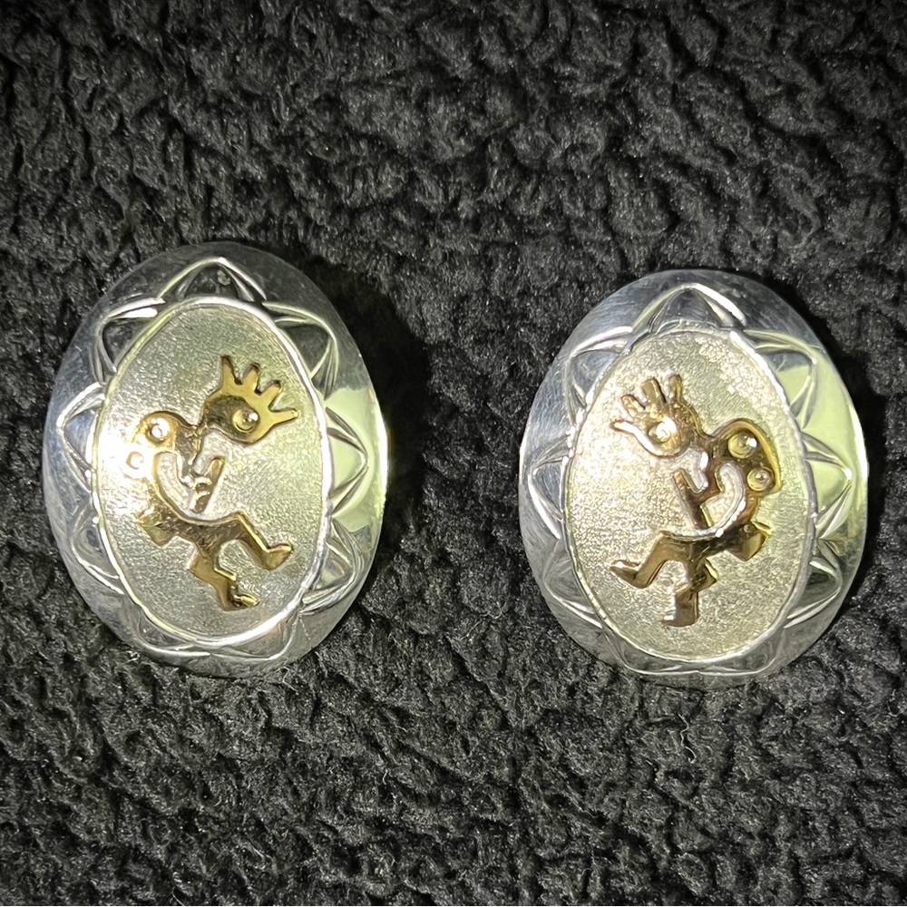 Sterling Silver And 14K Gold Kokopelli Earrings for pierced ears